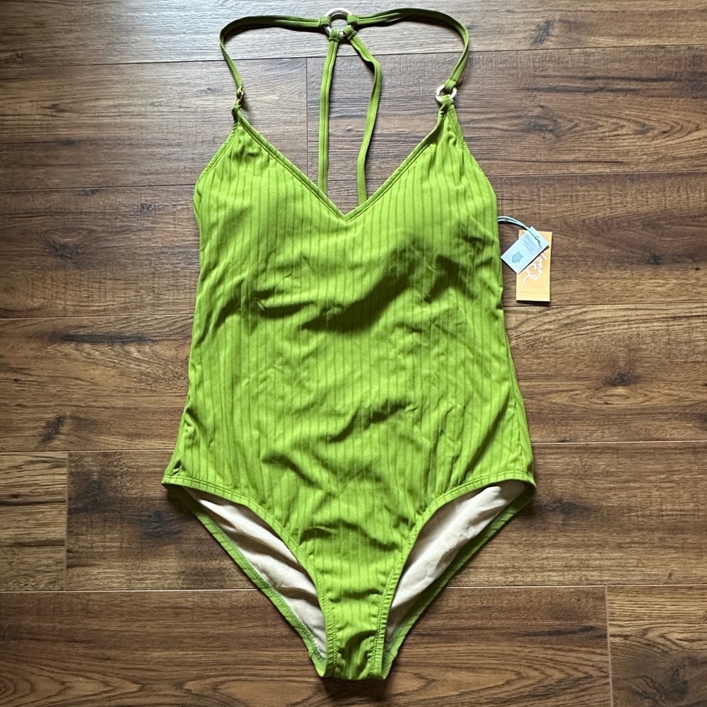 Kona Sol Women's Ribbed Medium Coverage One Piece Swimsuit Size Large 12/14 NWT